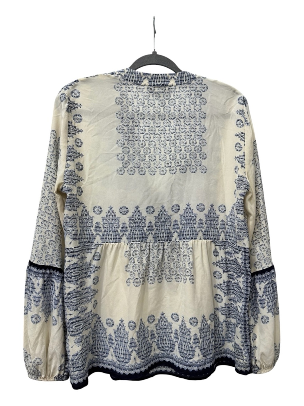 Fifteen Twenty 100% Silk Blue Ivory Boho Print Tunic Blouse size Medium - Picture 2 of 7